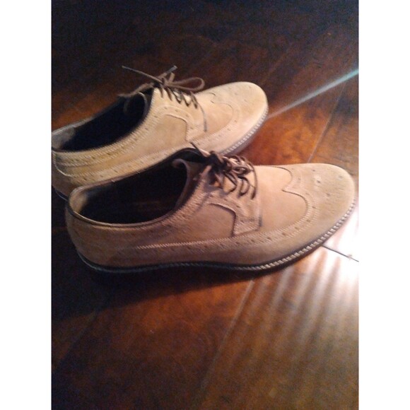 Suede Wingtip Oxford Dress Shoes Casual Lace Up Tan Leather Size (See Desc) - Picture 4 of 4